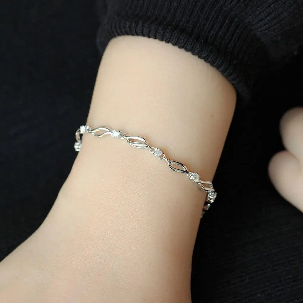 White Gold Moissanite Bangle Bracelet 9 Stone 0.9ctw