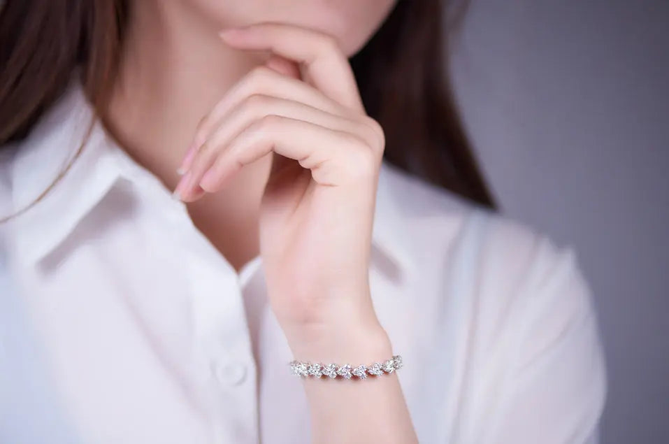 White Gold Plated Moissanite Tennis Bracelet Men 6.9ctw - 8.1ctw