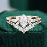 Load image into Gallery viewer, 2PCS Marquise Cut Moissanite Engagement Ring Set Dainty Bridal Ring Set

