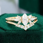 Load image into Gallery viewer, 2PCS Marquise Cut Moissanite Engagement Ring Set Dainty Bridal Ring Set
