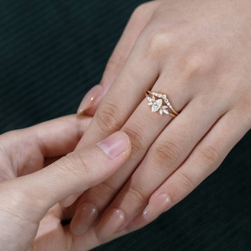2PCS Marquise Cut Moissanite Engagement Ring Set Dainty Bridal Ring Set