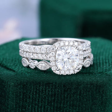 3PCS Cushion Cut Moissanite Engagement Ring Set Half Eternity Ring Set