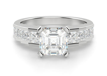 Cinderella Staircase Asscher Cut 1.50 Ct Center Engagement Ring Moissanite