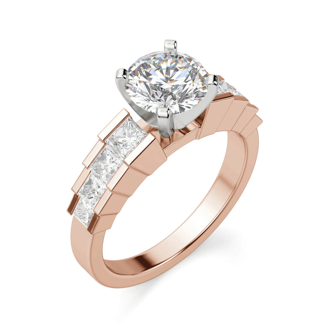 Cinderella Staircase Round Cut 0.50 Ct Center Engagement Ring