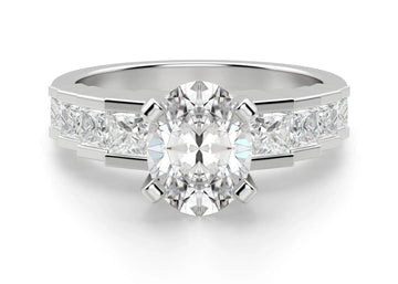 Cinderella Staircase Oval Cut 0.50 Ct Center Engagement Ring Moissanite