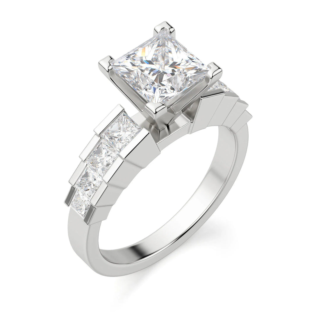 Cinderella Staircase Princess Cut 0.75 Ct Engagement Ring Moissanite