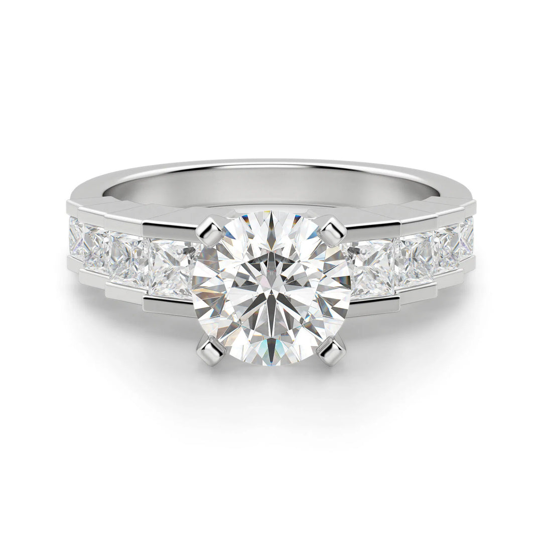 Cinderella Staircase Round Cut 0.50 Ct Center Engagement Ring