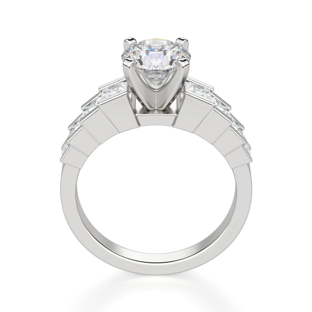 Cinderella Staircase Round Cut 0.50 Ct Center Engagement Ring