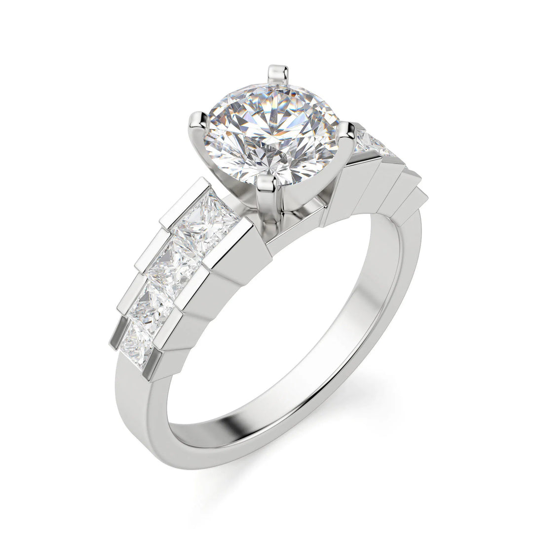 Cinderella Staircase Round Cut 0.50 Ct Center Engagement Ring