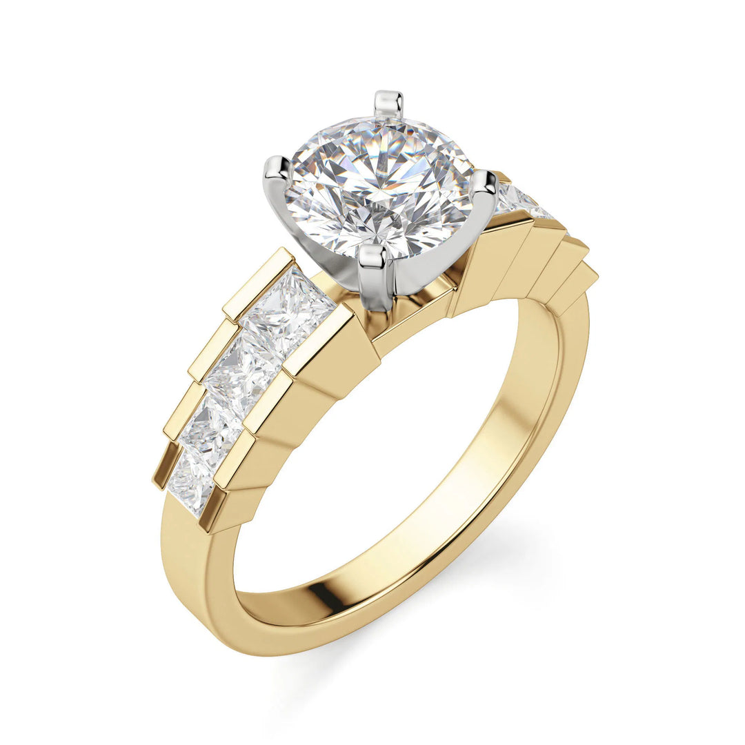 Cinderella Staircase Round Cut 0.50 Ct Center Engagement Ring