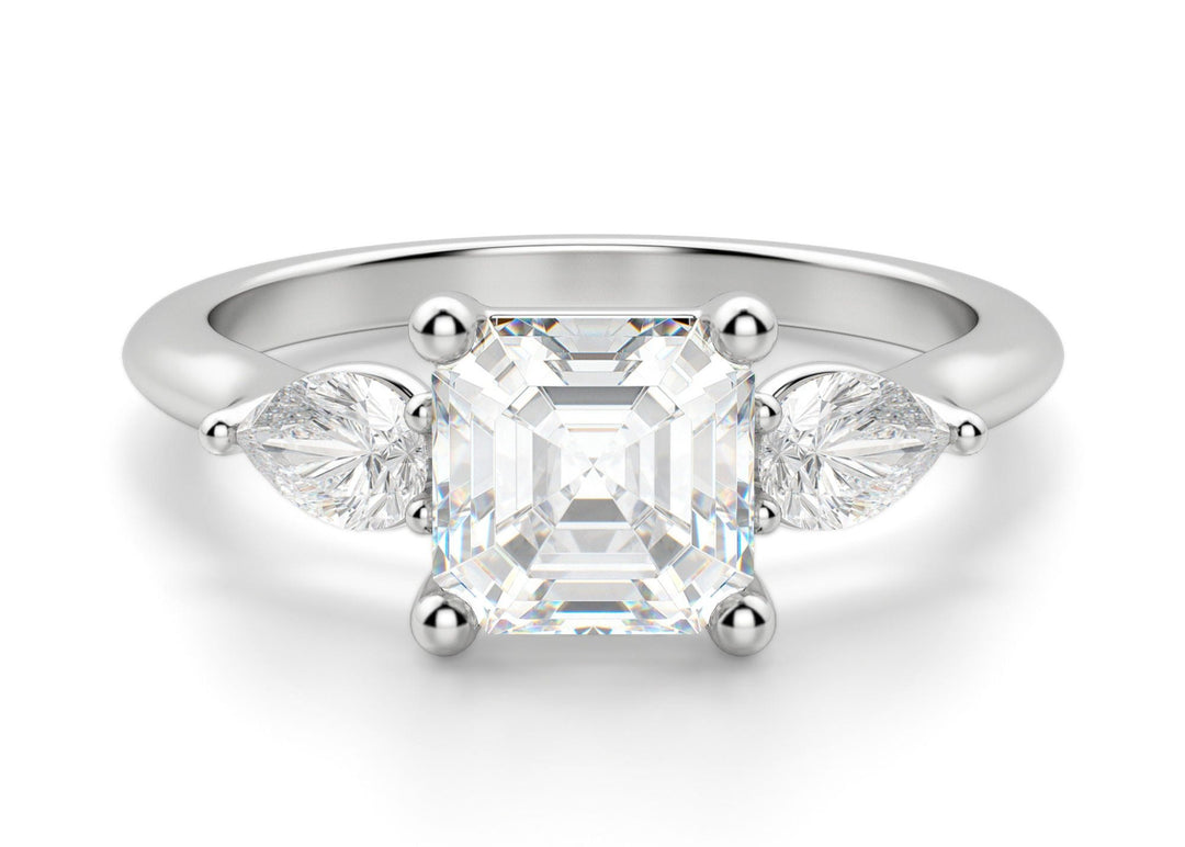 Pear Side Stone Classic Asscher Cut 0.50 Ct Engagement Ring Moissanite