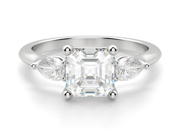 Pear Side Stone Classic Asscher Cut 0.50 Ct Engagement Ring Moissanite