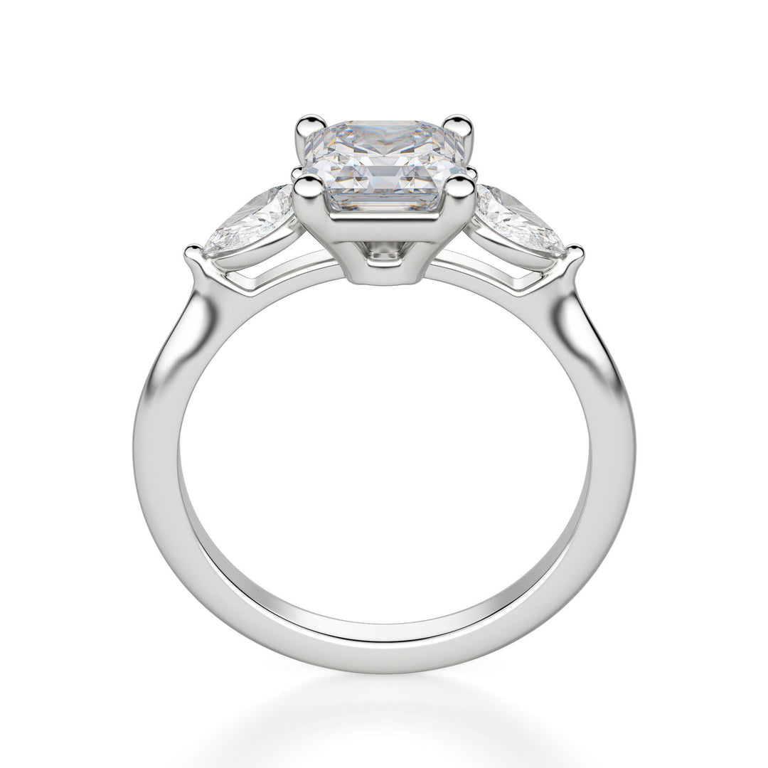 Pear Side Stone Classic Asscher Cut 0.50 Ct Engagement Ring Moissanite