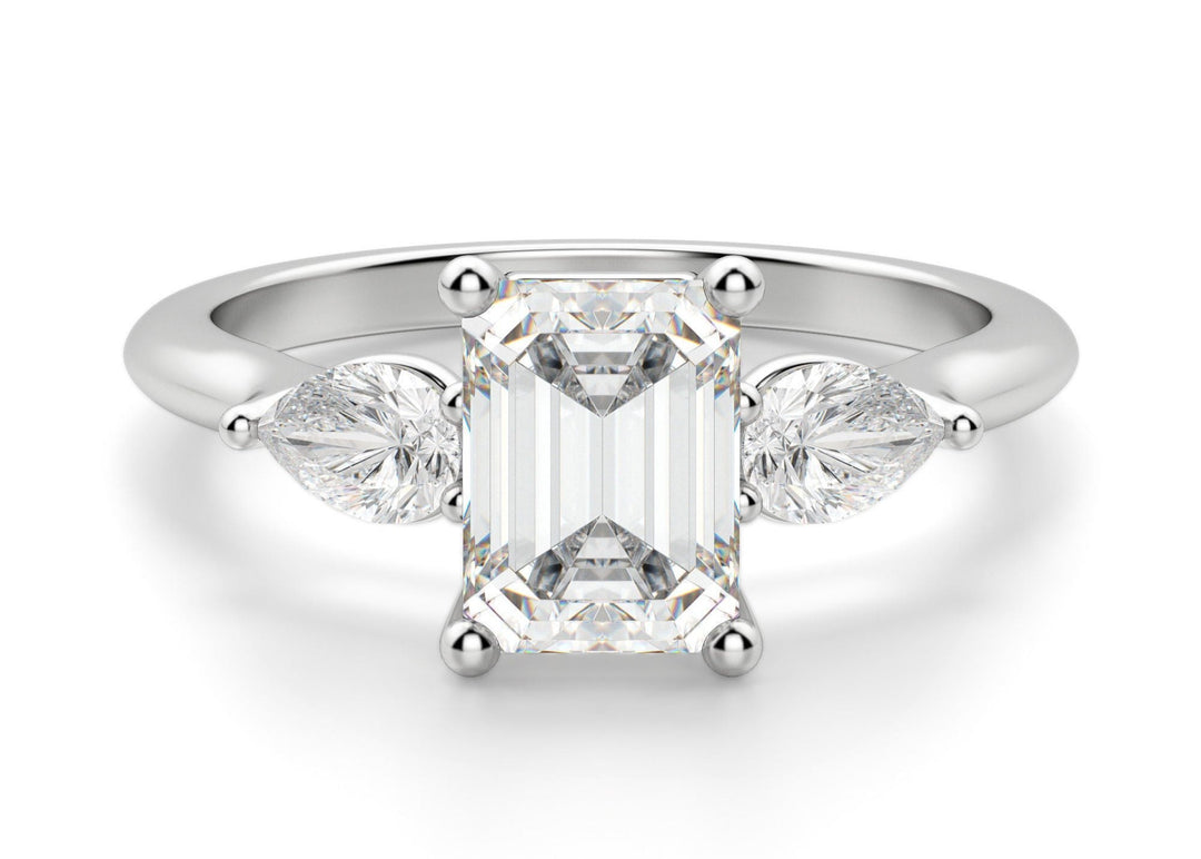 Pear Side Stone Classic Emerald Cut 1.00 Ct Center Engagement Ring