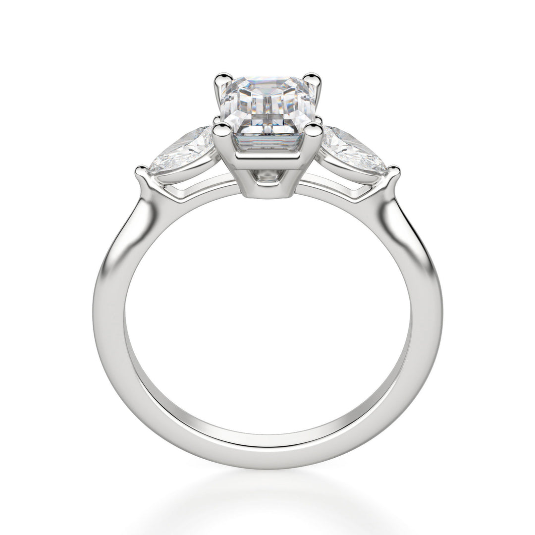 Pear Side Stone Classic Emerald Cut 1.00 Ct Center Engagement Ring