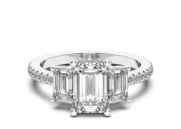 Three Stone Accented Emerald Cut 1.00 Ct Center Engagement Ring