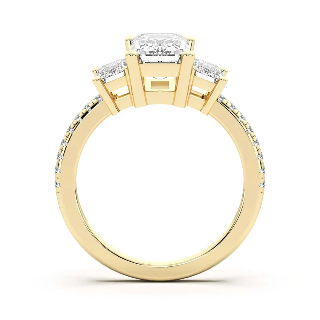 Three Stone Accented Emerald Cut 1.00 Ct Center Engagement Ring