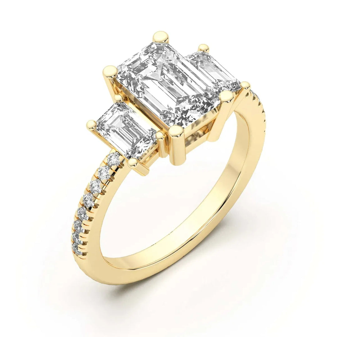 Three Stone Accented Emerald Cut 1.00 Ct Center Engagement Ring