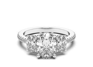 Three Stone Accented Oval Cut 1.00 Ct Center Engagement Ring Moissanite