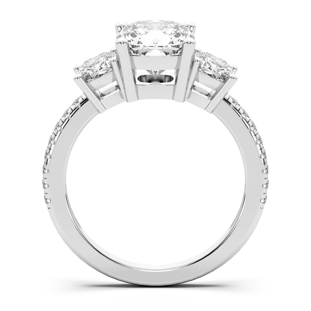 Three Stone Accented Cushion Cut 2.00 Ct Center Engagement Ring Moissanite