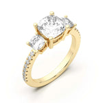 Load image into Gallery viewer, Three Stone Accented Cushion Cut 2.00 Ct Center Engagement Ring Moissanite
