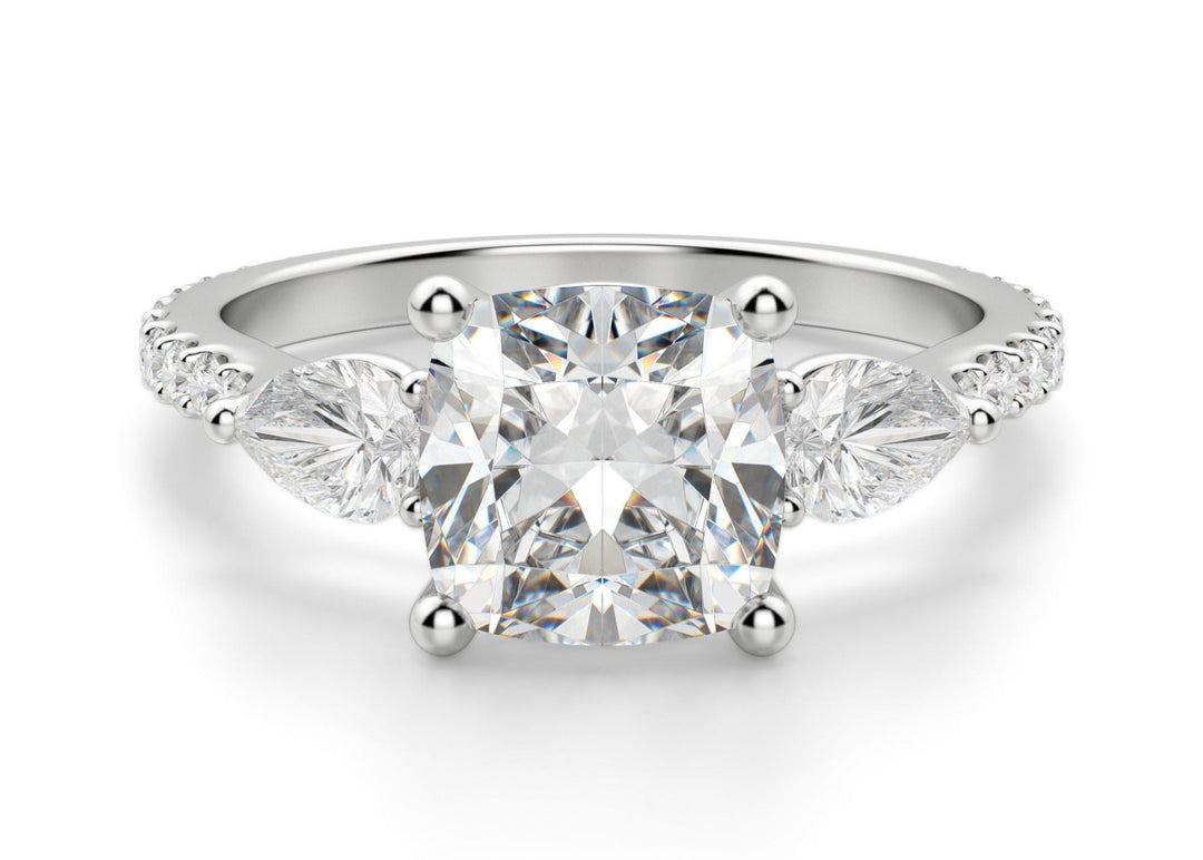 Pear Side Stone Accented Cushion Cut 0.50 Ct Center Engagement Ring Moissanite