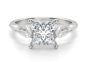 Pear Side Stone Classic Princess 1.00 Ct Center Engagement Ring Moissanite