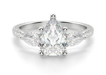 Pear Side Stone  Accented Pear Cut 1.00 Ct Center Engagement Ring Moissanite