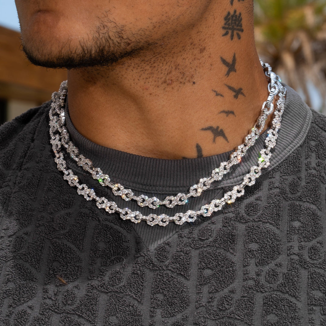 8mm Iced Infinity Chain - Silver With White Gold Plated