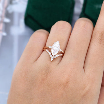 DEW 3CT Marquise Cut Moissanite Wedding Ring Set