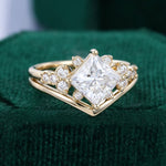 Load image into Gallery viewer, Princess Cut Moissanite Bridal Ring Set With Side Stone
