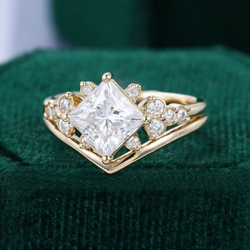 Princess Cut Moissanite Bridal Ring Set With Side Stone