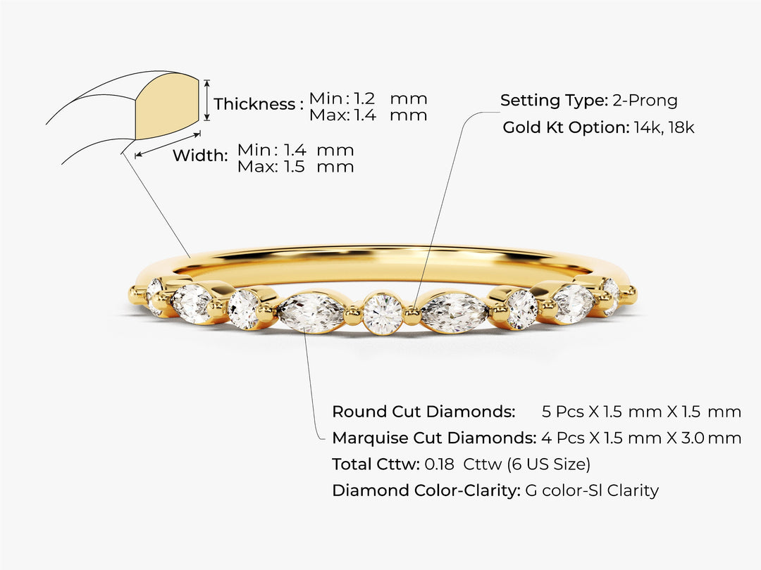 Marquise Cut Half Eternity Moissanite Wedding Band