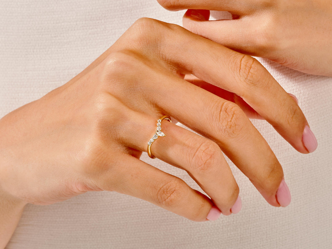 Vintage Marquise Tipped Moissanite Wedding Band