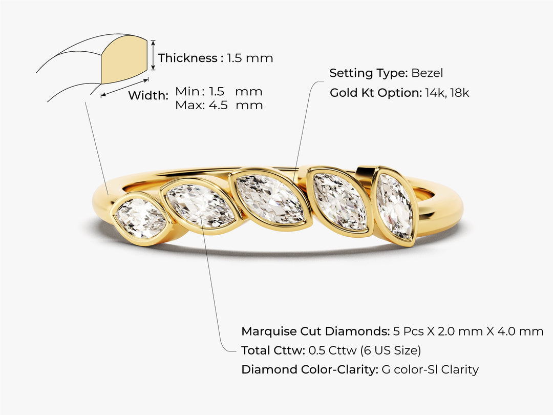 Bezel Set Marquise Curved Moissanite Wedding Band