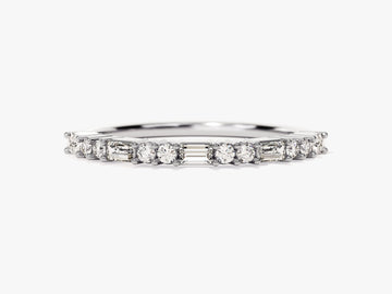 Baguette And Double Round Moissanite Wedding Band