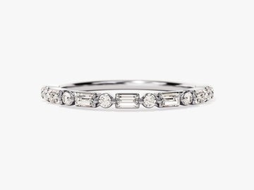Alternating Round And Baguette Moissanite Wedding Band