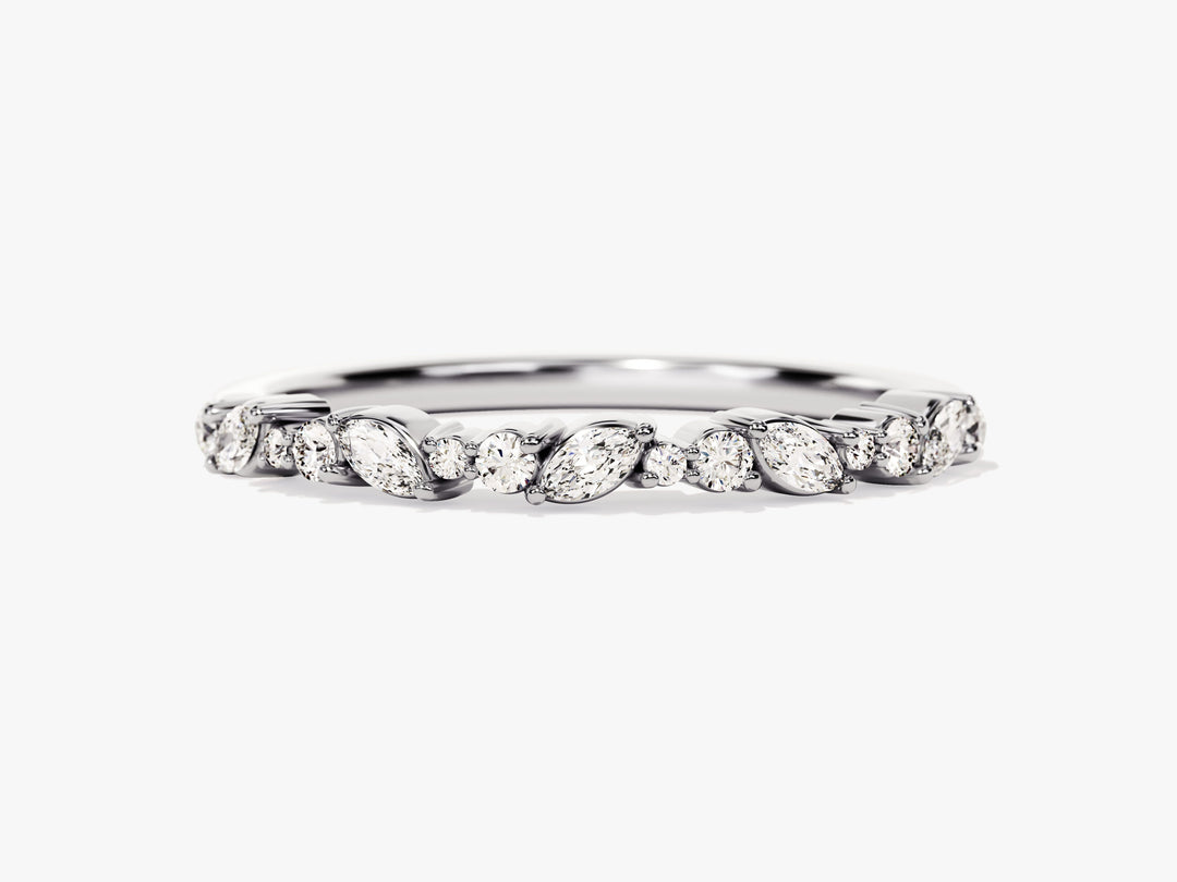 Marquise And Double Round Half Eternity Moissanite Wedding Band