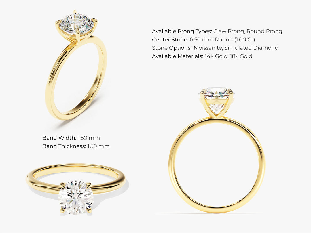Solitaire Round Cut Moissanite Engagement Ring
