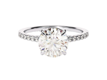 Cathedral Round Cut Moissanite Engagement Ring With Pave Set Side Stones (2.00 Ct)