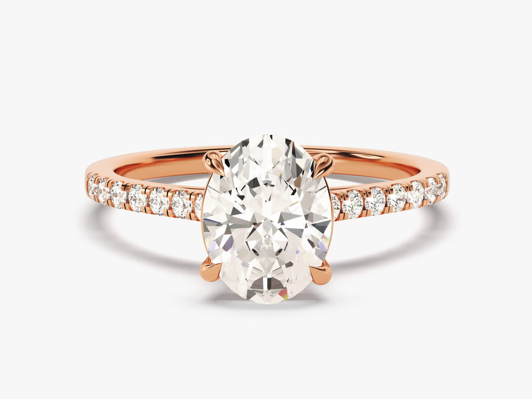 Cathedral Oval Cut Moissanite Engagement Ring With Pave Set Side Stones (2.00 Ct)