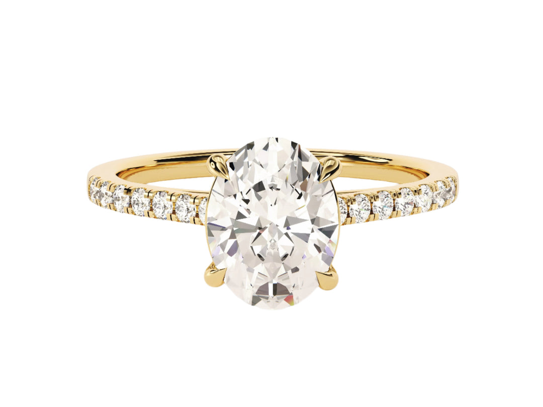 Cathedral Oval Cut Moissanite Engagement Ring With Pave Set Side Stones (2.00 Ct)