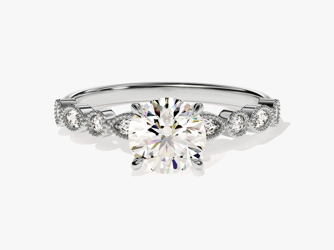 Milgrain Marquise Side Stone Moissanite Engagement Ring (1.00 Ct)