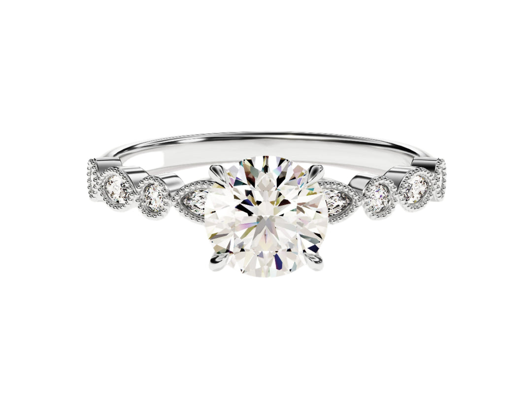 Milgrain Marquise Side Stone Moissanite Engagement Ring (1.00 Ct)