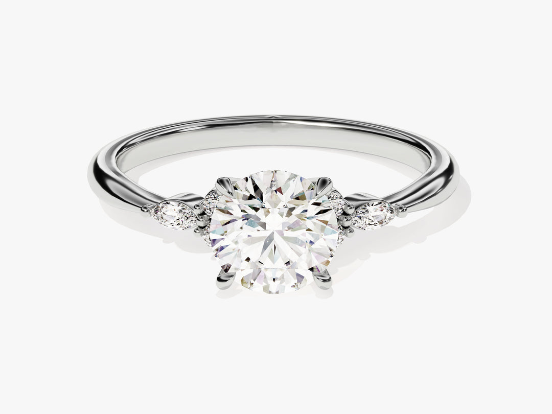 Cluster Accent Round Cut Moissanite Engagement Ring (1.00 Ct)