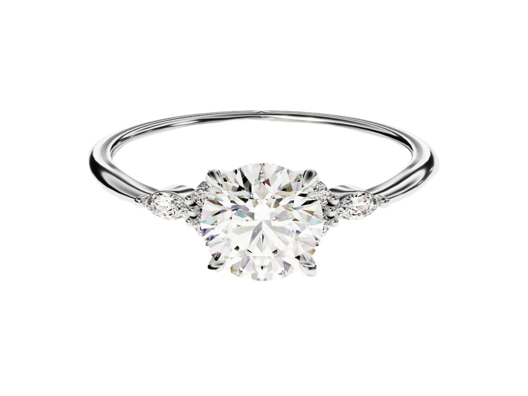 Cluster Accent Round Cut Moissanite Engagement Ring (1.00 Ct)