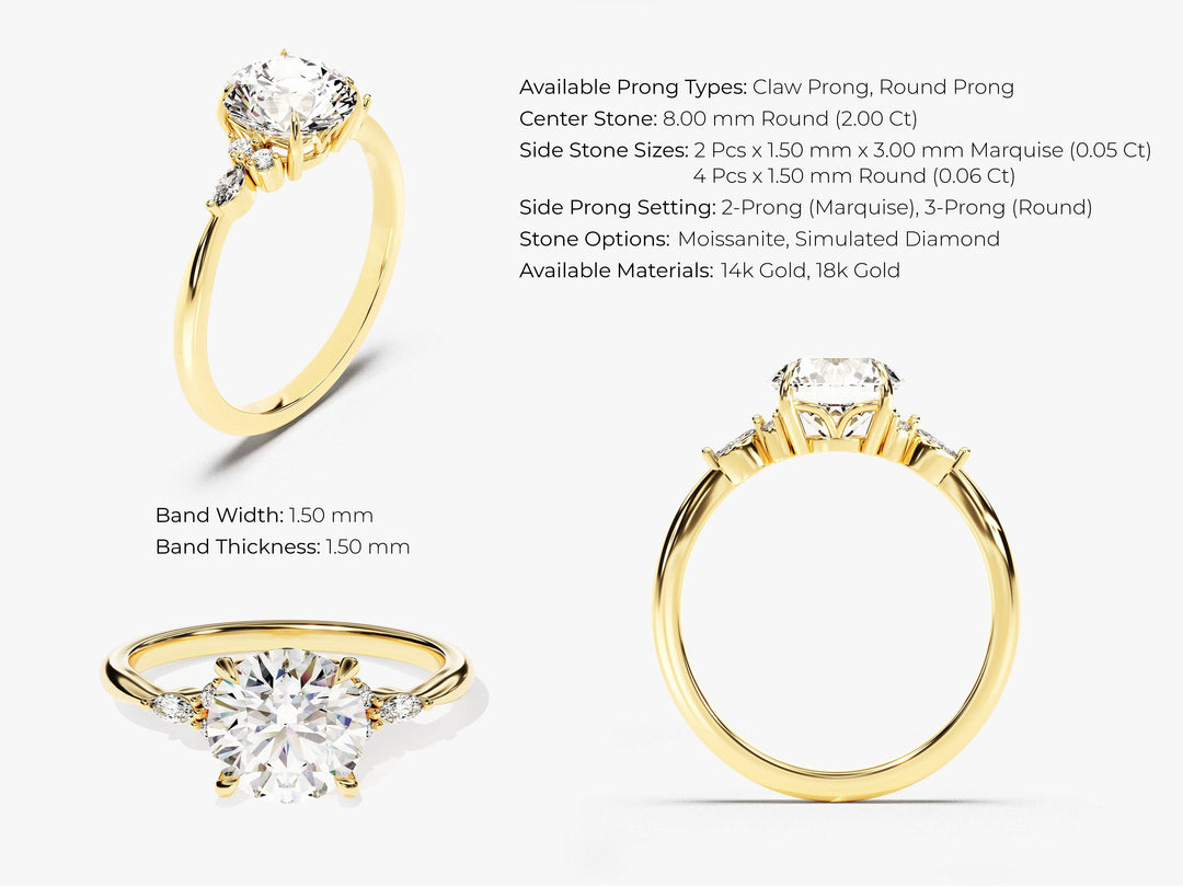 Cluster Accent Round Cut Moissanite Engagement Ring (2.00 Ct)