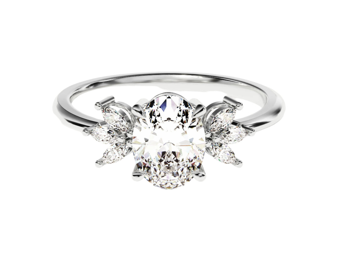 Marquise Cluster Accent Oval Cut Moissanite Engagement Ring (1.50 Ct)