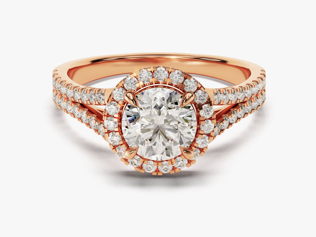 Split Double Band Halo Moissanite Engagement Ring (1.00 Ct)