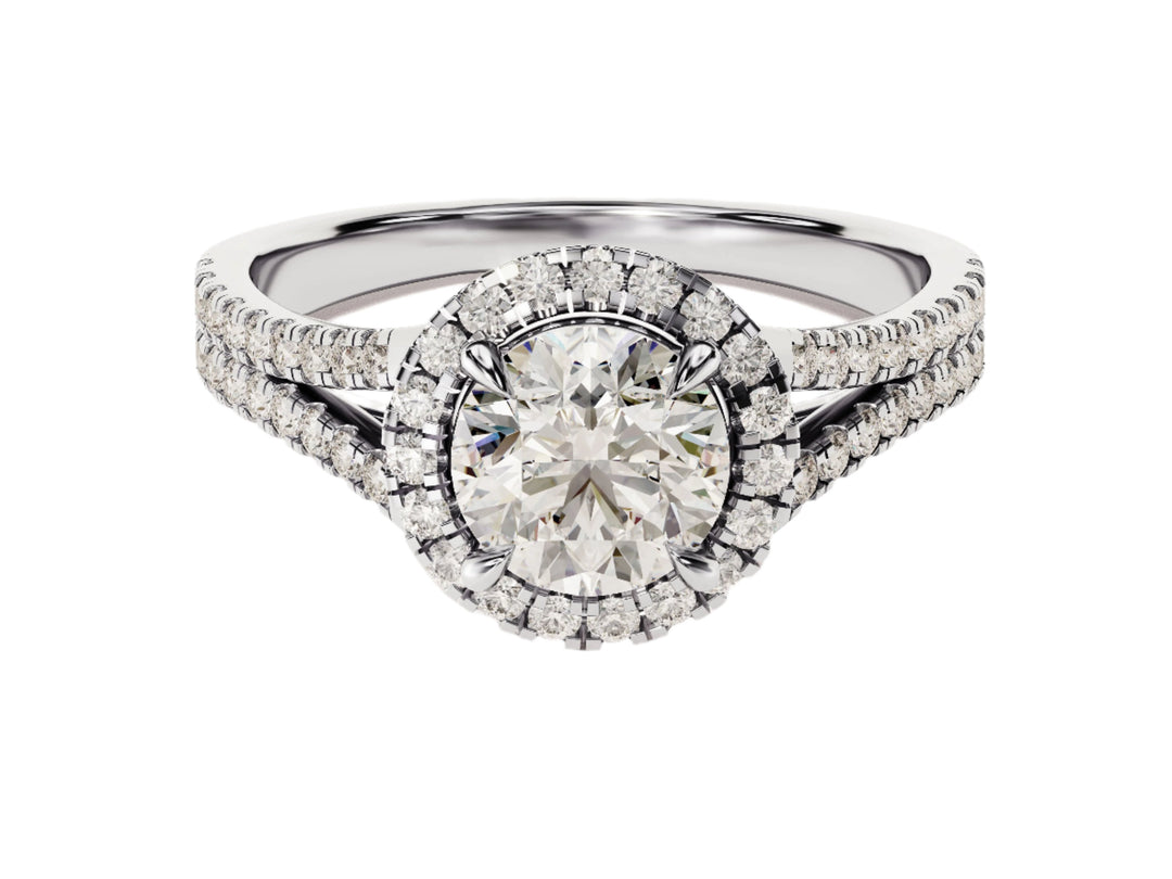 Split Double Band Halo Moissanite Engagement Ring (1.00 Ct)